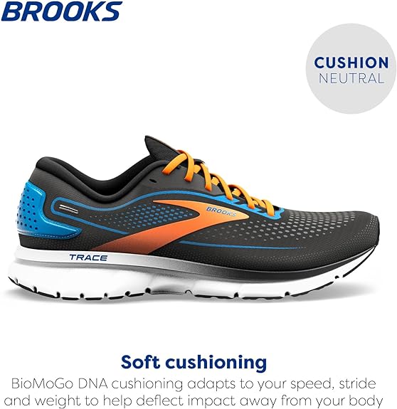 Brooks Men’s Trace 2 Neutral Running Shoe Black-Classic Blue-Orange