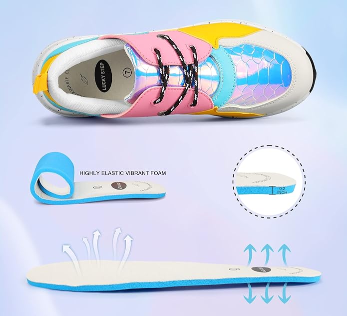 LUCKY STEP Women's High Heel Wedge Colorful Sneaker Insole