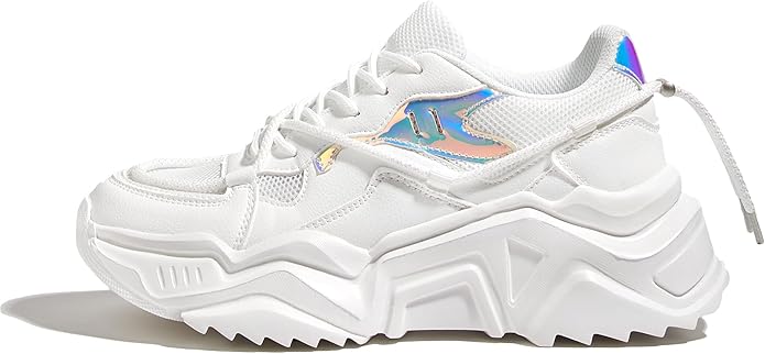 LUCKY STEP Women's Platform Colorful Fashion Sneakers in White