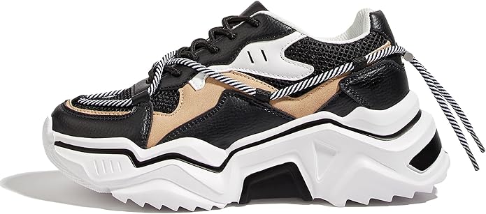 LUCKY STEP Women's Platform Colorful Fashion Sneakers in black-white