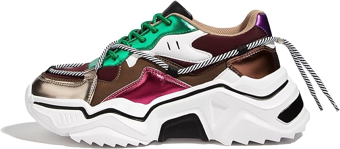 LUCKY STEP Women's Platform Colorful Fashion Sneakers in brown-multi