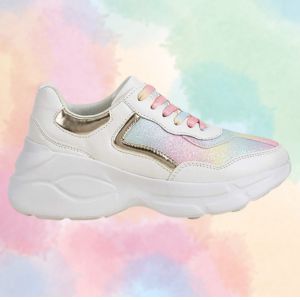 LUCKY STEP Women Holographic Iridescent Metallic Pink White Shoes Image