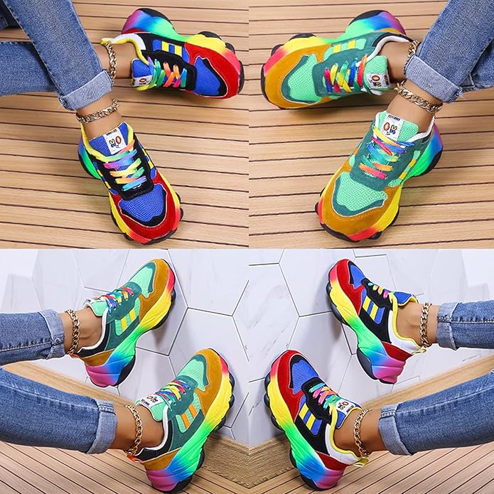 Women's Comfortable Stylish Rainbow Sneaker Look