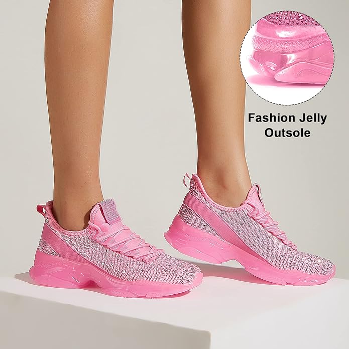 Women's Rhinestone Mesh Slip-On Walking Shoe Fashion Jelly Outsole