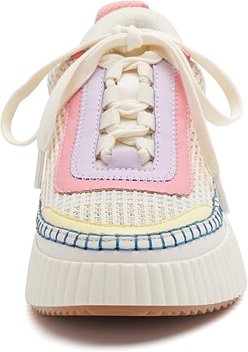 Women Lace Up Platform Woven Sneakers-Front side view