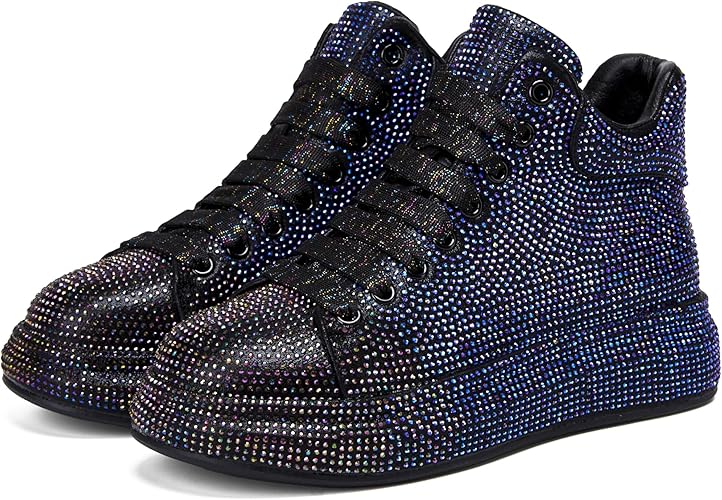 QXYRAUF Women's Rhinestone Sneakers-Left Side View